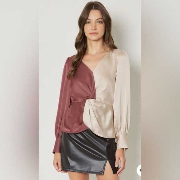 Entro Boutique Satin Colorblock Top - Picture 1 of 4